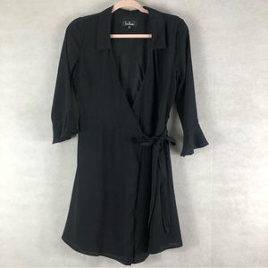 Lulus black wrap dress size M bell sleeve whimsycal goth classic basic dress
